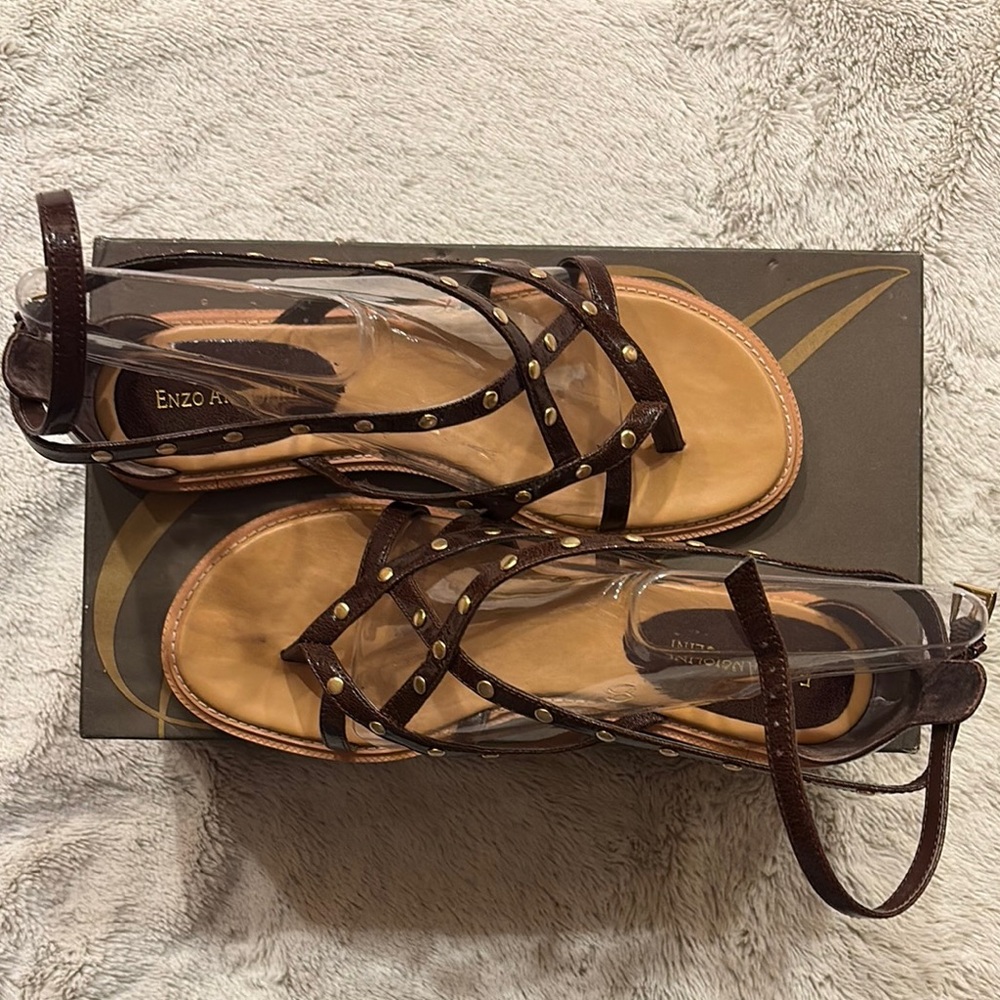 Enzo Angiolini Brown Leather Sandals with Ankle Straps